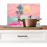 KitchenYeah Spatscherm keuken 60x40 cm - Kookplaat achterwand Palmbomen - Golven - Zee - Muurbeschermer - Spatwand fornuis - Hoogwaardig aluminium