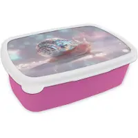 MuchoWow Broodtrommel Roze - Lunchbox Slak - Disco - Mozaïek - Blauw - Brooddoos 18x12x6 cm - Brood lunch box - Broodtrommels voor kinderen en volwassenen