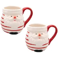 Svenska Living Kerst mok - 2x - kerstman - 8 x 11 cm - keramiek - 400 ml - beker - koffiemok/theemok - kinderbeker