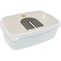 MuchoWow Broodtrommel Wit - Lunchbox Minimalistisch - Zwarte boog - Gouden cirkel - Brooddoos 18x12x6 cm - Brood lunch box - Broodtrommels voor kinderen en volwassenen