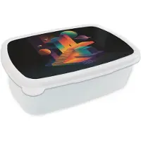 MuchoWow Broodtrommel Wit - Lunchbox Abstract - Trappen - Mens - Planeten - Brooddoos 18x12x6 cm - Brood lunch box - Broodtrommels voor kinderen en volwassenen