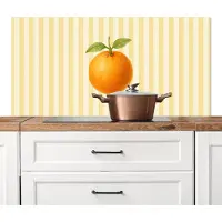 KitchenYeah Spatscherm keuken 120x60 cm - Kookplaat achterwand Sinaasappel - Strepen - Oranje - Zomers - Muurbeschermer - Spatwand fornuis - Hoogwaardig aluminium