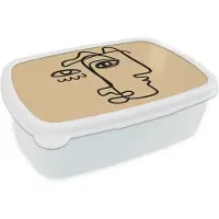 MuchoWow Broodtrommel Wit - Lunchbox Overlappende profielen - Lichtbruin - Zwart - Brooddoos 18x12x6 cm - Brood lunch box - Broodtrommels voor kinderen en volwassenen