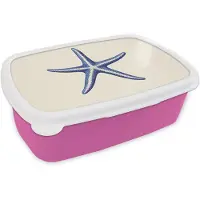 MuchoWow Broodtrommel Roze - Lunchbox Blauwe zeester - Minimalistisch - Beige - Brooddoos 18x12x6 cm - Brood lunch box - Broodtrommels voor kinderen en volwassenen