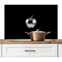 KitchenYeah Spatscherm keuken 100x65 cm - Kookplaat achterwand Appel - Metallic - Symmetrisch - Muurbeschermer - Spatwand fornuis - Hoogwaardig aluminium