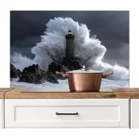KitchenYeah Spatscherm keuken 100x65 cm - Kookplaat achterwand Golf - Vuurtoren - Schuimend water - Muurbeschermer - Spatwand fornuis - Hoogwaardig aluminium