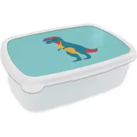 MuchoWow Broodtrommel Wit - Lunchbox Dinosaurus - Blauw - Zonnebril - Brooddoos 18x12x6 cm - Brood lunch box - Broodtrommels voor kinderen en volwassenen