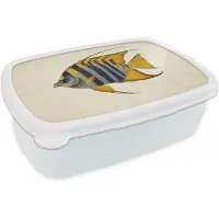 MuchoWow Broodtrommel Wit - Lunchbox Vis - Sierlijk - Vinnen - Illustratie - Brooddoos 18x12x6 cm - Brood lunch box - Broodtrommels voor kinderen en volwassenen