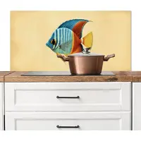 KitchenYeah Spatscherm keuken 100x50 cm - Kookplaat achterwand Vis - Vinnen - Blauw - Ogen - Muurbeschermer - Spatwand fornuis - Hoogwaardig aluminium