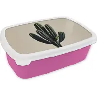 MuchoWow Broodtrommel Roze - Lunchbox Cactus - Subtiel - Groen - Brooddoos 18x12x6 cm - Brood lunch box - Broodtrommels voor kinderen en volwassenen