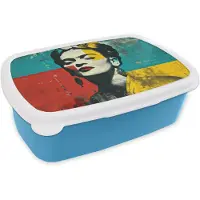 MuchoWow Broodtrommel Blauw - Lunchbox Bloemen - Felle kleuren - Grafisch - Modern - Brooddoos 18x12x6 cm - Brood lunch box - Broodtrommels voor kinderen en volwassenen