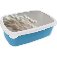 MuchoWow Broodtrommel Blauw - Lunchbox Pluimen - Beige - Minimalistisch - Brooddoos 18x12x6 cm - Brood lunch box - Broodtrommels voor kinderen en volwassenen
