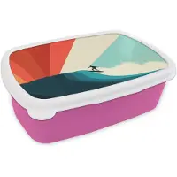 MuchoWow Broodtrommel Roze - Lunchbox Surfer - Abstract - Golven - Zonnestralen - Brooddoos 18x12x6 cm - Brood lunch box - Broodtrommels voor kinderen en volwassenen