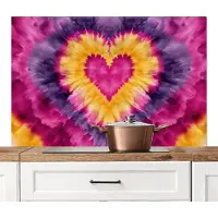 KitchenYeah Spatscherm keuken 120x80 cm - Kookplaat achterwand Tie dye - Hartvorm - Vlammen - Oranje - Muurbeschermer - Spatwand fornuis - Hoogwaardig aluminium