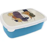 MuchoWow Broodtrommel Blauw - Lunchbox Abstract - Overlappende gezichten - Paars - Donkergroen - Brooddoos 18x12x6 cm - Brood lunch box - Broodtrommels voor kinderen en volwassenen