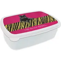 MuchoWow Broodtrommel Wit - Lunchbox Kat - Baas - Roze - Tijgerprint - Brooddoos 18x12x6 cm - Brood lunch box - Broodtrommels voor kinderen en volwassenen