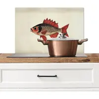 KitchenYeah Spatscherm keuken 70x50 cm - Kookplaat achterwand Schubben - Rood - Vis - Vinnen - Muurbeschermer - Spatwand fornuis - Hoogwaardig aluminium