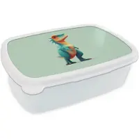MuchoWow Broodtrommel Wit - Lunchbox Cartoon - Dino - Oranje - Stekels - Brooddoos 18x12x6 cm - Brood lunch box - Broodtrommels voor kinderen en volwassenen