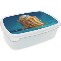 MuchoWow Broodtrommel Wit - Lunchbox Pannenkoeken - Steentjes - Glitter - Slagroom - Brooddoos 18x12x6 cm - Brood lunch box - Broodtrommels voor kinderen en volwassenen