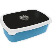 MuchoWow Broodtrommel Blauw - Lunchbox Aardbei - Zaadstructuur - Realistisch - Brooddoos 18x12x6 cm - Brood lunch box - Broodtrommels voor kinderen en volwassenen