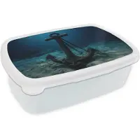 MuchoWow Broodtrommel Wit - Lunchbox Anker - Ijzer - Zeebodem - Zand - Brooddoos 18x12x6 cm - Brood lunch box - Broodtrommels voor kinderen en volwassenen
