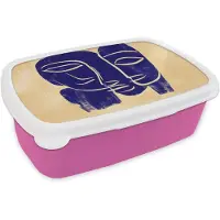MuchoWow Broodtrommel Roze - Lunchbox Okergeel - Blauw - Eenvoudige lijnen - Brooddoos 18x12x6 cm - Brood lunch box - Broodtrommels voor kinderen en volwassenen