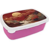 MuchoWow Broodtrommel Roze - Lunchbox Volle maan - Landschap - Waterval - Brooddoos 18x12x6 cm - Brood lunch box - Broodtrommels voor kinderen en volwassenen
