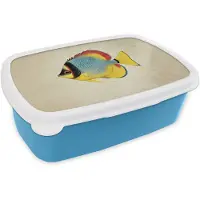 MuchoWow Broodtrommel Blauw - Lunchbox Kleurrijk - Vis - Schubben - Illustratie - Brooddoos 18x12x6 cm - Brood lunch box - Broodtrommels voor kinderen en volwassenen