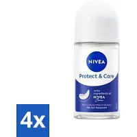 Nivea 4 x - Deodorant - Roller - Protect & Care - 48 Uur Lang Werkend - 50 ml - Deodorant Roller - 48 Uur Bescherming - Anti-transpirant - Verzorgende Deodorant - Alcoholvrij Deodorant