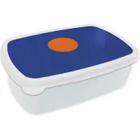 MuchoWow Broodtrommel Wit - Lunchbox Vorm - Rond - Minimalistisch - Blauw - Brooddoos 18x12x6 cm - Brood lunch box - Broodtrommels voor kinderen en volwassenen