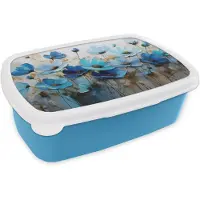 MuchoWow Broodtrommel Blauw - Lunchbox Bloemen - Schilderij - Blauw - Brooddoos 18x12x6 cm - Brood lunch box - Broodtrommels voor kinderen en volwassenen
