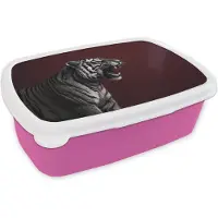 MuchoWow Broodtrommel Roze - Lunchbox Tijger - Brult - Bordeaux - Brooddoos 18x12x6 cm - Brood lunch box - Broodtrommels voor kinderen en volwassenen