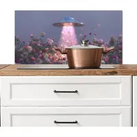 KitchenYeah Spatscherm keuken 80x40 cm - Kookplaat achterwand Ufo - Rozen - Pastelkleuren - Muurbeschermer - Spatwand fornuis - Hoogwaardig aluminium