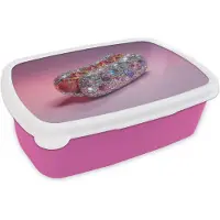 MuchoWow Broodtrommel Roze - Lunchbox Hotdog - Steentjes - Glitters - Paars - Brooddoos 18x12x6 cm - Brood lunch box - Broodtrommels voor kinderen en volwassenen
