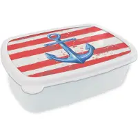 MuchoWow Broodtrommel Wit - Lunchbox Anker - Verfspatten - Rood - Blauw - Brooddoos 18x12x6 cm - Brood lunch box - Broodtrommels voor kinderen en volwassenen