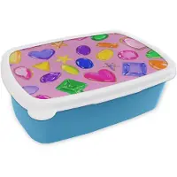 MuchoWow Broodtrommel Blauw - Lunchbox Edelstenen - Vormen - Hartje - Kleurrijk - Brooddoos 18x12x6 cm - Brood lunch box - Broodtrommels voor kinderen en volwassenen