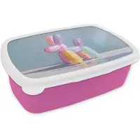 MuchoWow Broodtrommel Roze - Lunchbox Dier - Ballon - Pasteltinten - Glanzend - Brooddoos 18x12x6 cm - Brood lunch box - Broodtrommels voor kinderen en volwassenen