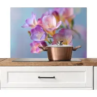 KitchenYeah Spatscherm keuken 90x60 cm - Kookplaat achterwand Bloemen - Paars - Overloop - Meeldraden - Muurbeschermer - Spatwand fornuis - Hoogwaardig aluminium