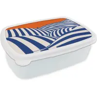 MuchoWow Broodtrommel Wit - Lunchbox Fietser - Heuvels - Strepen - Blauw - Brooddoos 18x12x6 cm - Brood lunch box - Broodtrommels voor kinderen en volwassenen