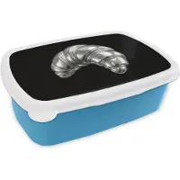 MuchoWow Broodtrommel Blauw - Lunchbox Croissant - Metaal - Zilver - Brooddoos 18x12x6 cm - Brood lunch box - Broodtrommels voor kinderen en volwassenen