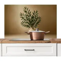 KitchenYeah Spatscherm keuken 100x65 cm - Kookplaat achterwand Vaas - Olijftakken - Bladeren - Beige - Muurbeschermer - Spatwand fornuis - Hoogwaardig aluminium