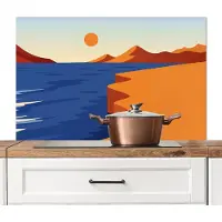 KitchenYeah Spatscherm keuken 100x65 cm - Kookplaat achterwand Landschap - Bergen - Zon - Zee - Muurbeschermer - Spatwand fornuis - Hoogwaardig aluminium