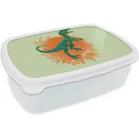 MuchoWow Broodtrommel Wit - Lunchbox Dinosaurus - Groen - Planten - Cirkel - Brooddoos 18x12x6 cm - Brood lunch box - Broodtrommels voor kinderen en volwassenen