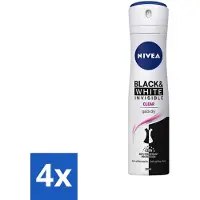 Nivea 4 x - Deospray - Invisible Black & White - 48 Uur Lange Bescherming - 150 ml - Deodorant Spray - Anti-transpirant - 48 Uur Bescherming - Witte Strepen - Gele Vlekken
