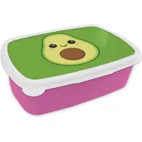 MuchoWow Broodtrommel Roze - Lunchbox Avocado - Groen - Speels - Brooddoos 18x12x6 cm - Brood lunch box - Broodtrommels voor kinderen en volwassenen