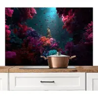 KitchenYeah Spatscherm keuken 120x80 cm - Kookplaat achterwand Standbeeld - Zeebodem - Koraal - Kleurrijk - Muurbeschermer - Spatwand fornuis - Hoogwaardig aluminium