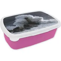MuchoWow Broodtrommel Roze - Lunchbox Golf - Vuurtoren - Schuimend water - Brooddoos 18x12x6 cm - Brood lunch box - Broodtrommels voor kinderen en volwassenen
