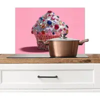 KitchenYeah Spatscherm keuken 60x40 cm - Kookplaat achterwand Cupcake - Kleurrijk - Edelstenen - Muurbeschermer - Spatwand fornuis - Hoogwaardig aluminium