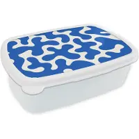 MuchoWow Broodtrommel Wit - Lunchbox Vormen - Abstract - Blauw - Golven - Brooddoos 18x12x6 cm - Brood lunch box - Broodtrommels voor kinderen en volwassenen