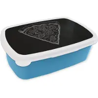 MuchoWow Broodtrommel Blauw - Lunchbox Pizzapunt - Toppings - Krijttekening - Brooddoos 18x12x6 cm - Brood lunch box - Broodtrommels voor kinderen en volwassenen